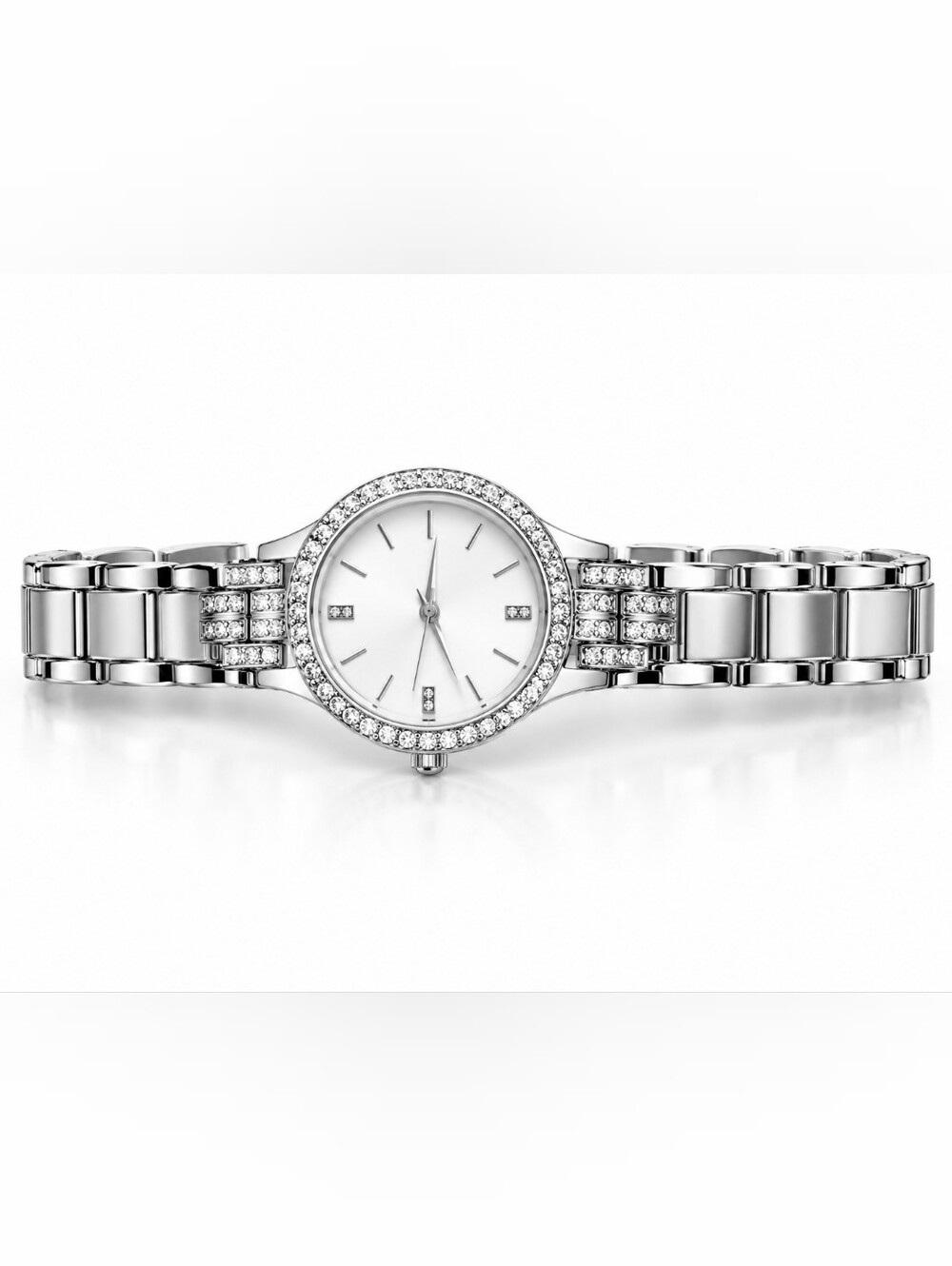 Crystal-Embellished Silver-Tone Women's Bracelet Watch